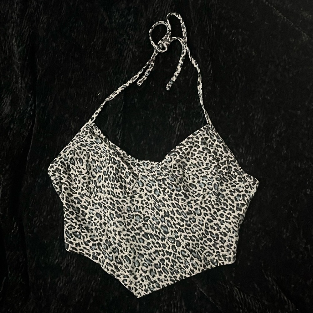 Shein, blue and grey cheetah print, Halter crop top. Size small.